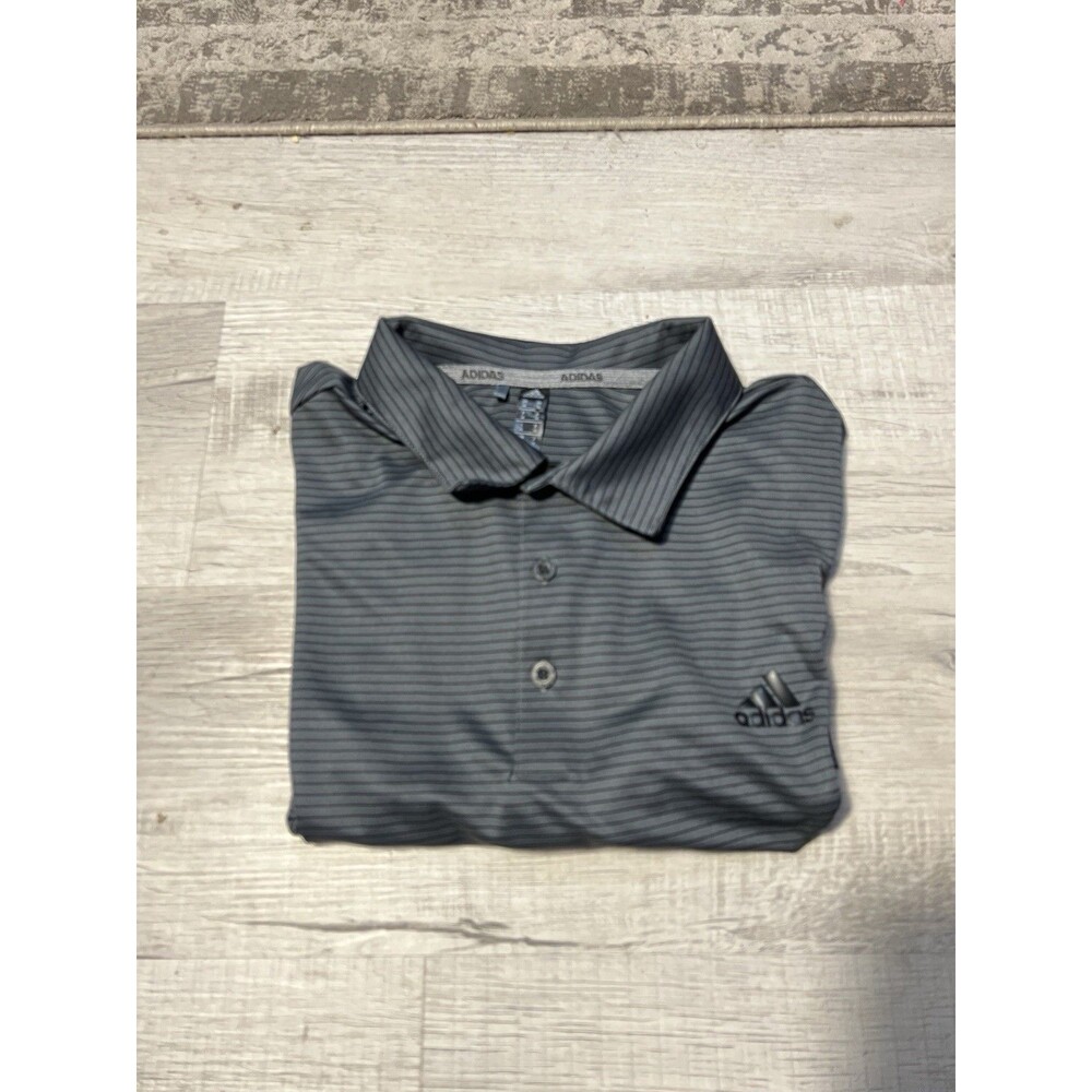 Adidas Golf Polo Shirt Men's Medium Gray Stripe Climalite EUC